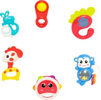 baybee Rattles Set Baby Toy 5 Pcs Baby Fish Rattle, Crab Rattle and Happy Rattle Rattle