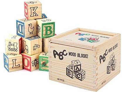 Genrc Segarty Wooden Alphabet Blocks, 48pcs Building Blocks Toys- ABC/123 Learning, Counting, Stacking-Wood Letter Number Blocks Set f