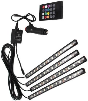 NEWGTBE Atmosphere Lights Car LED Strip Light 4pcs 48 LED DC 12V Multicolor Music Car Interior Light LED Under Dash Lighting Kit with Sound Active Function and Wireless Remote Control Car Fancy Lights