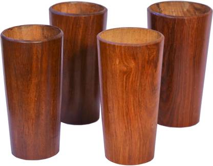 SRI LALIT ARTS (Pack of 4) LM20145 WOODEN GLASS.Drinking Water Wooden Beer Coffee Juice Glass Set Water/Juice Glass