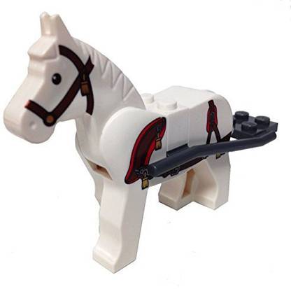 Genrc MinifigurePacks: Lego Kingdoms Kings Carriage Bundle - (1) White Horse with Ornate Royal Harness Print Pattern (1) White Saddle