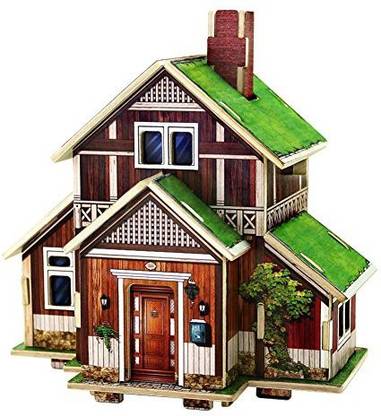 Genrc Misright 3D Wooden House Models Construction Puzzle Craft DIY Children Fun Building Toy