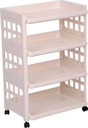 Urbancart Multi Purpose 4-Tier Plastic Trolley Cart/Storage Organizer Shelf/Utility cart (4 Tier) Plastic Kitchen Trolley