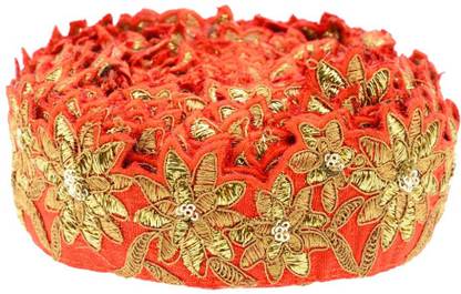 Fabric and Lace TLLC95147 Orange Colour Zari and Dori Work Floral Design Machine Made Embroidery Lace Border (900 cm x 5.5 cm x 5.5 cm, Orange ) Lace Reel