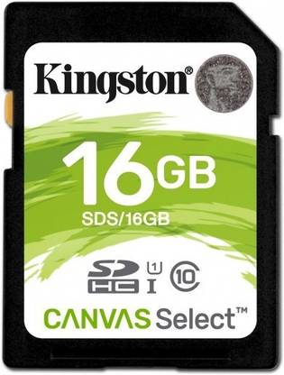 KINGSTON SDS/16GBIN Canvas Select Camera card 16 GB SDHC UHS Class 1 80 MB/s  Memory Card Compatible with Camera