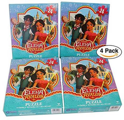 Cardinal 4 pack- Disney Princess Elena of Avalor 24pc Puzzle features Mateo de Alma and Elena purple and blue gradient background for Par