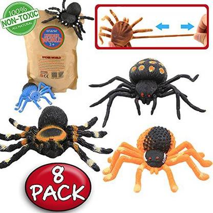 ValeforToy Spider Toy,5 inch Realistic Black Rubber Spiders Toys Set(8 Pack),Food Grade Material TPR Super Stretchy, Creepy Hall