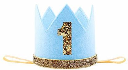 iMagitek Baby Boy First 1" Birthday Crown Hat Photo Prop Party Supplies Favors - Blue