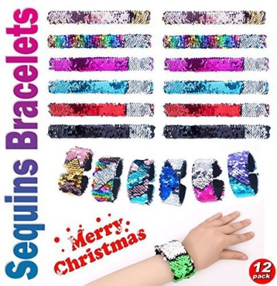 KUUQA 40 PCS Slap Bracelets Including 10 Sequin Glitter Mermaid Bracelets and 30 PVC Slap Bands for Kids Birthday Party Bag Fillers School Goodie Bags