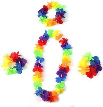 BESTOYARD Hawaiian Leis Hawaii Flower Garland Necklace Headband Headpiece Bracelet Set for Luau Beach Party