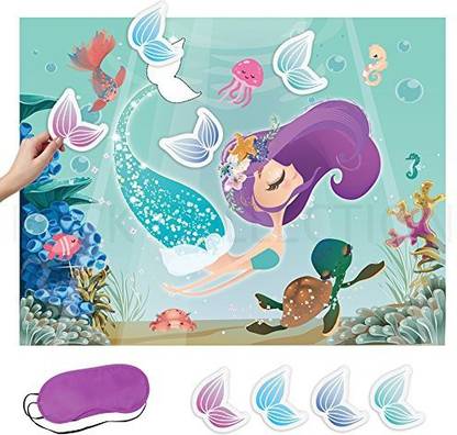 LUCK COLLECTION Pin the Tail On the Mermaid Party Game Under the Sea Party Games for Kids Mermaid Party Supplies