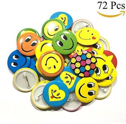 Bombom Tree Mini Smiley Smile Face Button Pins, 1.2 Inch Size, 72 Pack, Assorted Styles