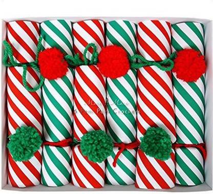 Meri Meri Striped Pom Pom Party Crackers 45-2414, Includes 6 Small Crackers