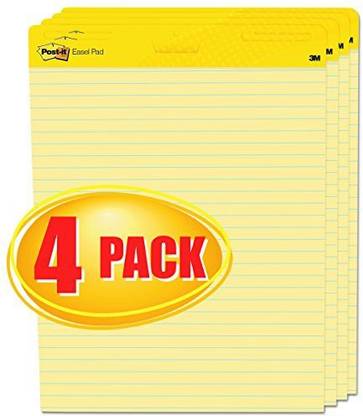 Post It Super Sticky Easel Pad, 25 X 30 Inches, 30 Sheets/Pad, 4 Pads (561Vad4Pk), Yellow Lined Premium Self Stick Flip Chart Pa
