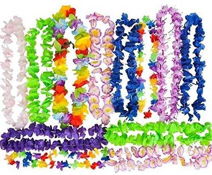 Neliblu Hawaiian Flower Lei - Tropical Luau Party Supplies - By - Large Flower Leis Assortment, Bulk Pack of 25; Luau Party Deco