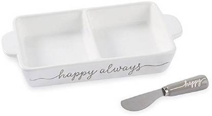 Mud Pie Happy Always Section 2 Inches x 5 Inches x 10.50 Inches x 5 .25 Inches Dolomite Flatware Cheese Servers Set