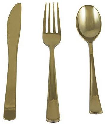 Houseables Gold Utensils Disposable Cutlery, Metallic Plasticware, 180 Pack, 60 Forks, 60 Spoons, 60 Knives, Fancy Colored Plast