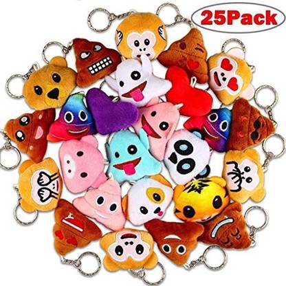 Dreampark Poop Emoji Keychains, Mini Emoji Key Chains [25 Pack] Poo Emoji Plush Keychain Party Favors for Kids Birthday/Christma