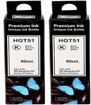PRINTWELL GT51 Black Refill Ink for HP Inkjet GT5820 / 5810 / GT5861 Printer (Pack of 2) Black Ink