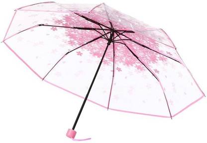 Frabble8 Transparent Clear PVC Designer 3 fold Rain and Sun Travel Umbrella (Strong & UV Protection) 100 cm Diameter (Pink) Umbrella
