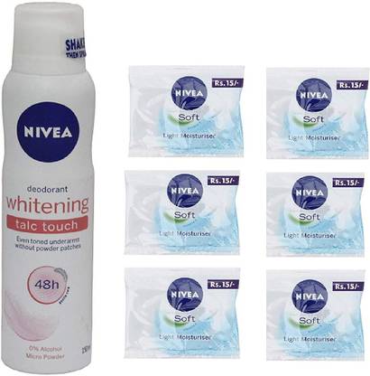 NIVEA ( 1 Whitening Talc Touch Deodorant 150ml + 6 Soft Cream 8g each)
