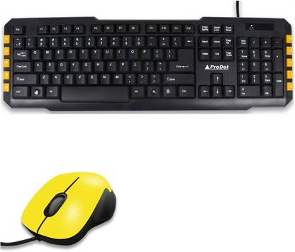 PRODOT TRC-107+213 USB Multimedia Wired Keyboard and Mouse Combo Compact and Portable for Pc, Laptop, Desktop, Android TV and Smart TV (Mash Yellow) Combo Set
