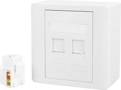 ANDTRONICS Combo Set - RJ45 CAT6E Lan I/O Network Keystone Jack + Gang Box + Dual / Double Window Face Plate - 10 Sets Network Interface Card