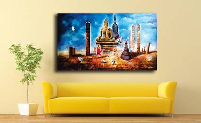 PIXELARTZ Buddha And Monk Child - Without Frame. Canvas 10 inch x 12 inch Painting
