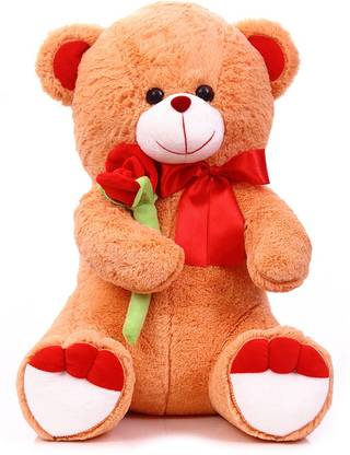 MABLE Cuddle Big Teddy Bear 55cm with Soft rose (Brown)  - 55 cm