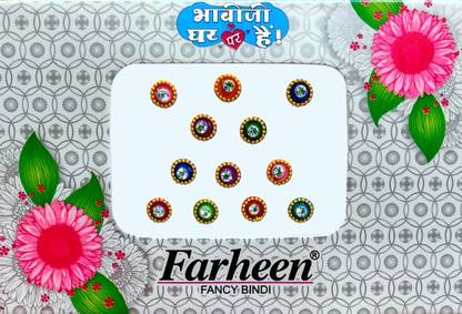 Farheen BHABHI JI GHR PER HAIN FANCY BINDI FOREHEAD Multicolor, Gold Bindis
