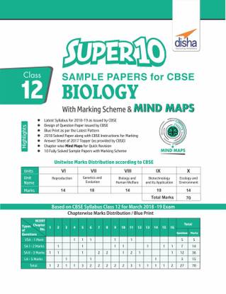 Super 10 Sample Papers for CBSE Class 12 Biology with Marking Scheme & MINDMAPS