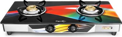 Pigeon 2 Burner Square Wave Spark series full Size Gas Stove Glass, Stainless Steel Manual Gas Stove