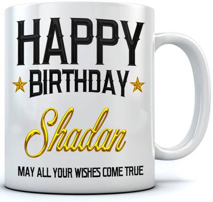 RAMPOSH Happy Birthday Shadan Name Printed Ceramic Coffee . 350 ml Best Gift For Birthaday. Ceramic Coffee Mug