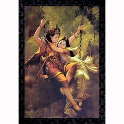 Sketch Radha & Krishna Jhula Painting Watercolor 20 inch x 12 inch Painting