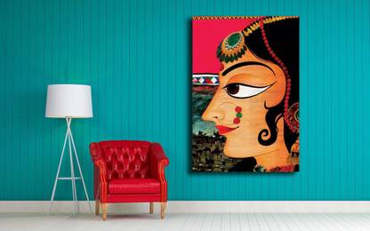 PIXELARTZ Mughal Art - Indian Woman Face - Without Frame Canvas 35 inch x 23 inch Painting