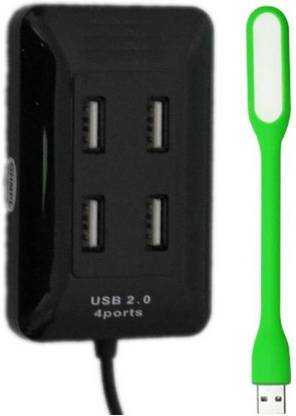 M MOD CON Combo Of Flexible, Portable Emergency USB Light & Black-Colored High Speed 4-Port USB Hub, Led Light