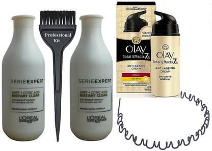 Professional kit Hair Brush, Olay Total Effects 7 All In One L'Oreal Instant Clear Anti Dandruff Shampoo Pack Of 2, Zig Zag Hair Band