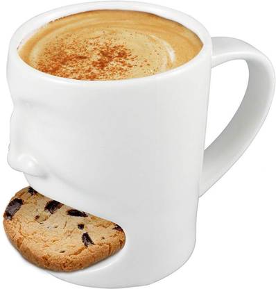 JustChhapo Face 3D with Biscuit Pocket Holder Ceramic Coffee Mug