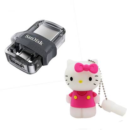 SanDisk OTG 3.0 Dual Drive 32 GB Combo Offer Price Hellokitty USB Drive 32 GB Pen Drive Compatible with Netbook, Desktop Computer, Audio Player, Television, Laptop USB 3.0, USB 2.0 Rubber, Plastic Case