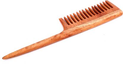 The Indus Valley Wide Tooth Wooden Comb With Handle (Neem Wood | Length - 24 cm | Width - 5 cm)