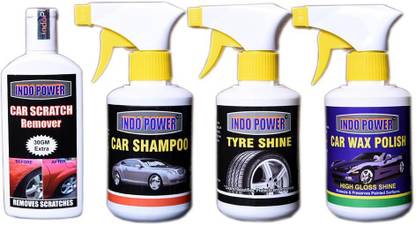 INDOPOWER BOL146 TYRE SHINER GUN 250ml.+CAR SHAMPOO GUN 250ml.+SCRATCH REMOVER 100gm.+CAR WAX POLISH GUN 250ml. Vehicle Interior Cleaner