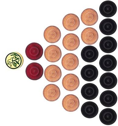 SPORTSHOLIC Wooden 24 Pcs Carrom Coins, Striker And Powder For All Carrom Boards Carrom Pawns