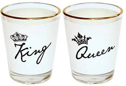 iKraft (Pack of 2) King & Queen Cute Shot Glass,Gift For His/Her,1.5Oz Round Shot Glasses Glass Set Shot Glass