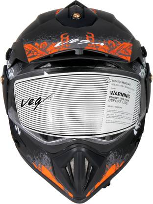 VEGA Off Road Gangster S/V (Dull Black and Orange, M) Motorbike Helmet