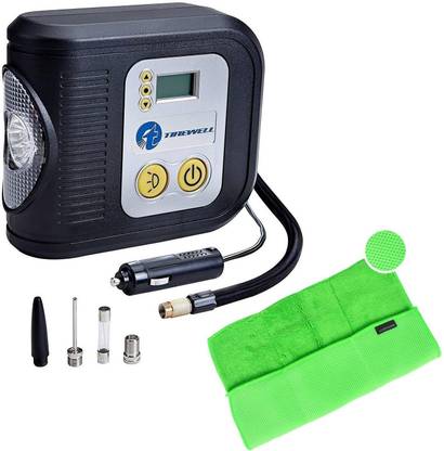 ALLEXTREME Tirewell 12V DC Digital Tire Inflator Air Compressor Pump with Digital Gauge and Emergency Flash Light for Sports Accessories,Cars, SUVs, Motorcycles and Cycling Kit