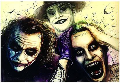 All 3 Main Jokers Heath Ledger Jack Nicholson and Jared Leto Poster A4 Paper Print