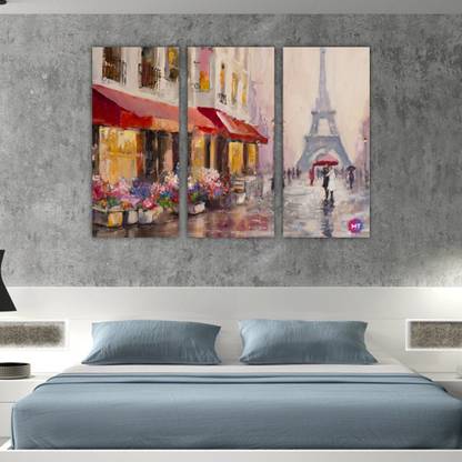 Chandras Abstract paris-eiffel tower 3 frame panel canvas wall art Canvas 18 inch x 28 inch Painting