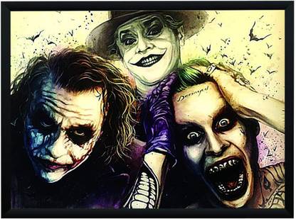 All 3 Main Jokers Heath Ledger Jack Nicholson and Jared Leto Poster A4 Frame Paper Print