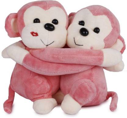 CREATIVEVILLA CUTE PINK COUPLE MONKEY TEDDY BEAR STUFFED PLUSH SOFT TOY  - 20 cm