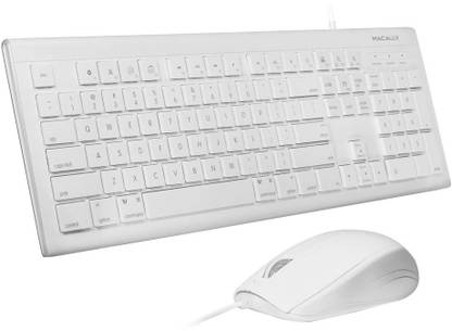 Macally 104 Key USB Wired Keyboard with Apple Shortcut Keys and 3 Button USB Optical Mouse Combo for Mac and Windows PC (MKEYECOMBO) Combo Set Designed for Gaming